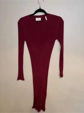 St. John Long-Sleeve Burgundy Ribbed Knit Dress
